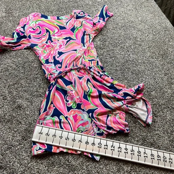 Lilly Pulitzer Romper Womens XS Navy Pink Floral Tie Waist Short Sleeve - Picture 6 of 7